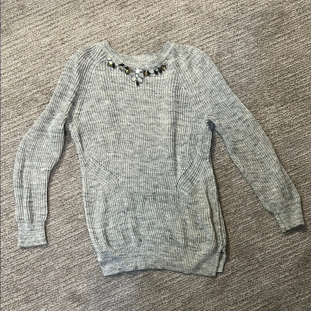 LOFT Gray Crew Neck Sweater Comfortable Knitwear